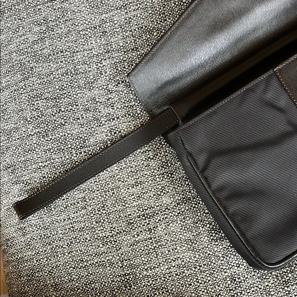 Dunhill Black Leather / fabric clutch with adjustable strap